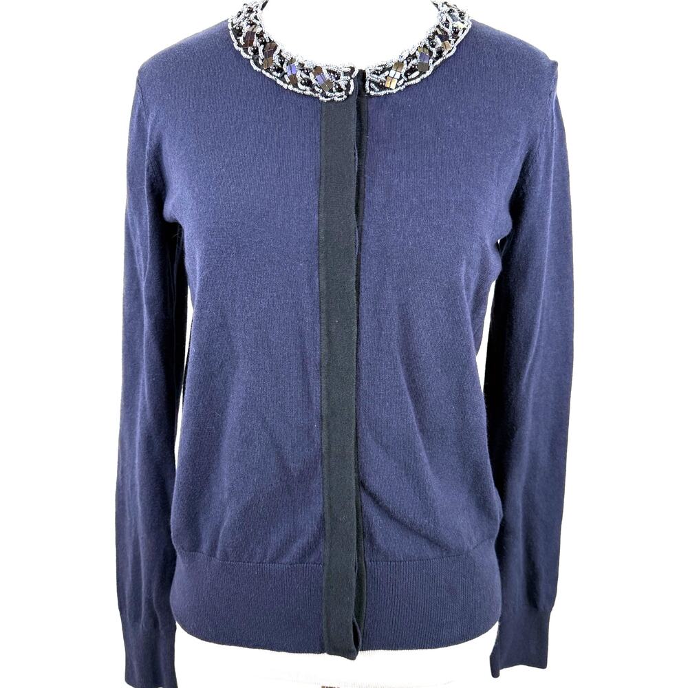 Cabi Midnight Blue Formal Embellised Beaded Cardigan #3304 Size Small